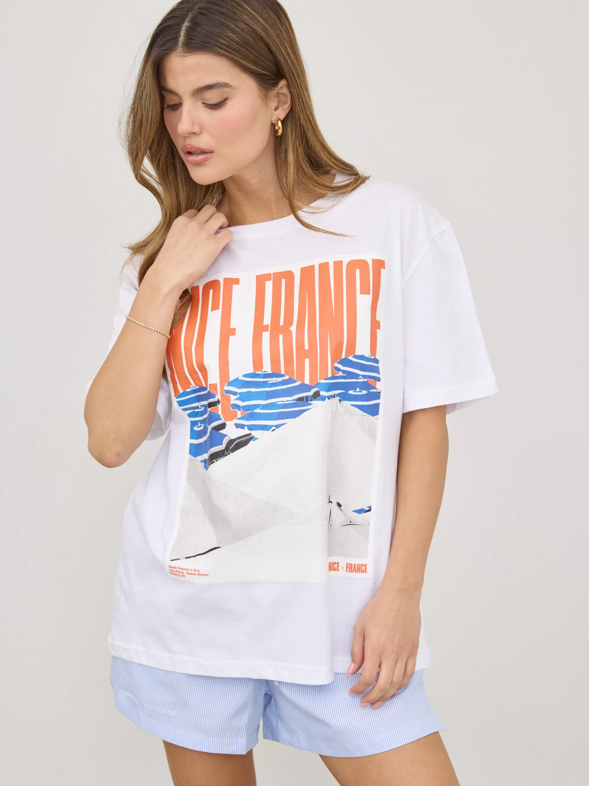 טישירט הדפס NICE FRANCE | לבן